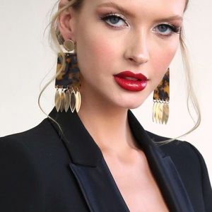 Statement Earrings Tortoise Resin Gold Petal Charm